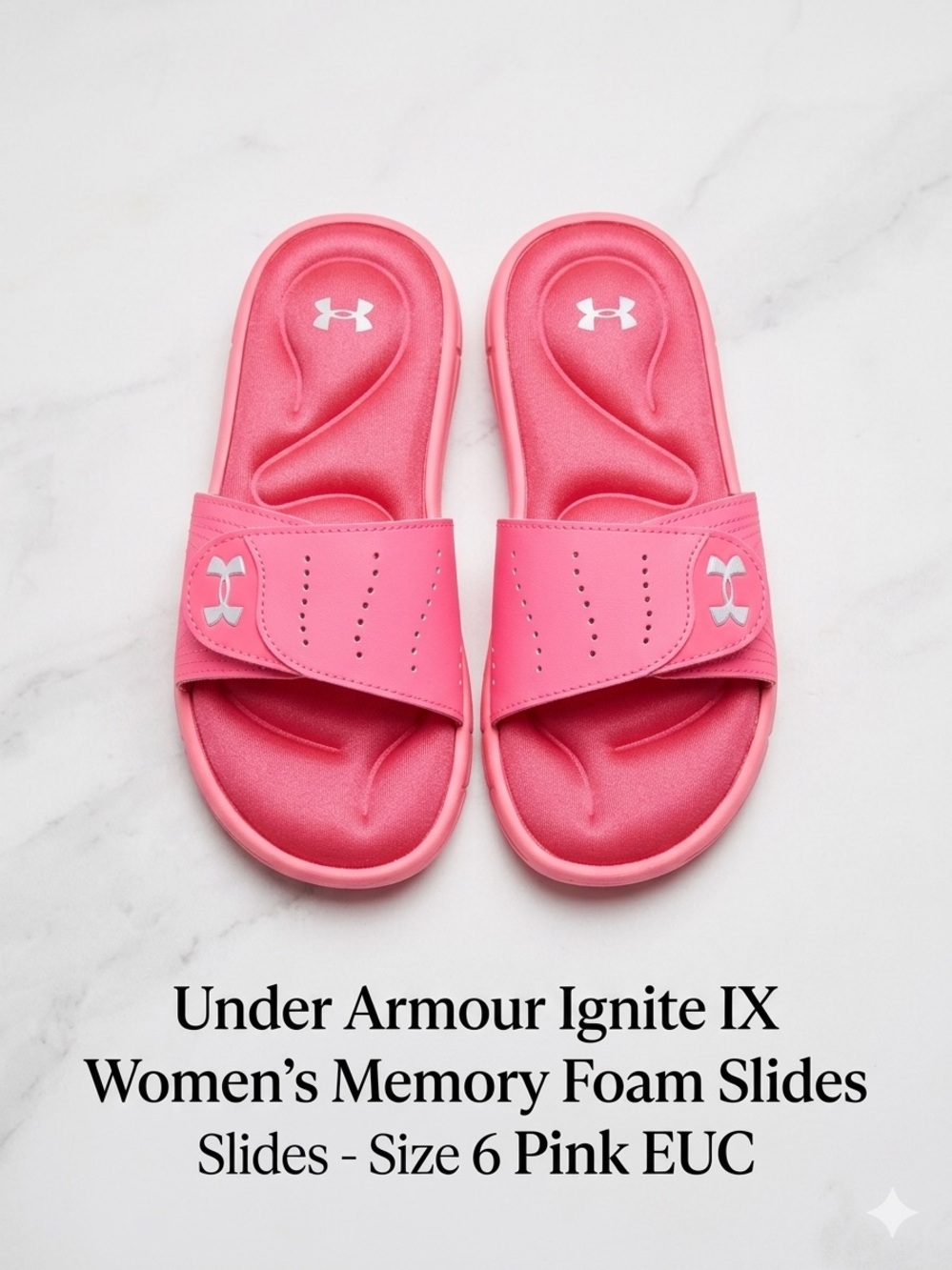 Under Armour Ignite IX Women's Memory Foam Slides EUC WORN ONCE INDOOR ONLY